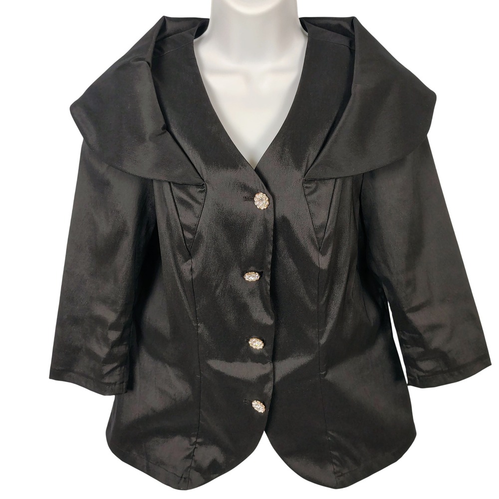 Samuel Dong Black Portrait Collar Rhinestone Button Blazer Jacket L